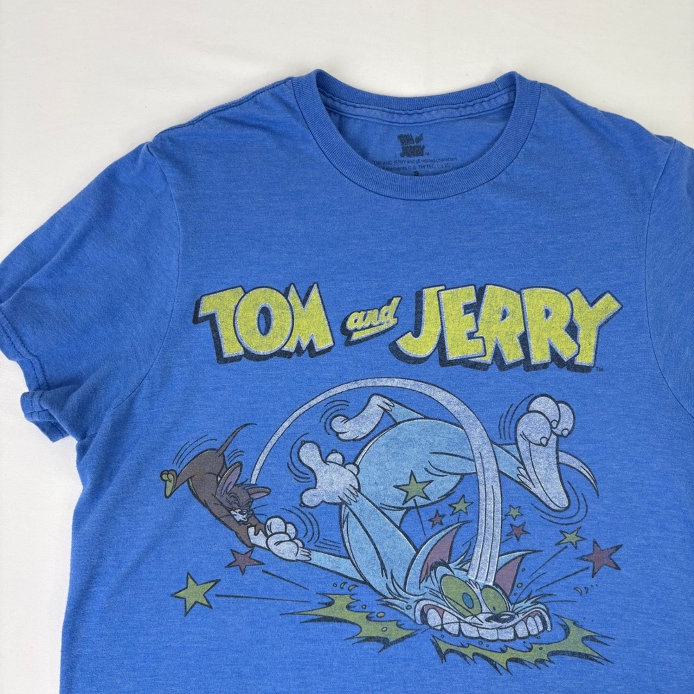 Tom and Jerry Cartoon‎ Graphic T Shirt Blue Short Sleeve Crew Neck Top Size S